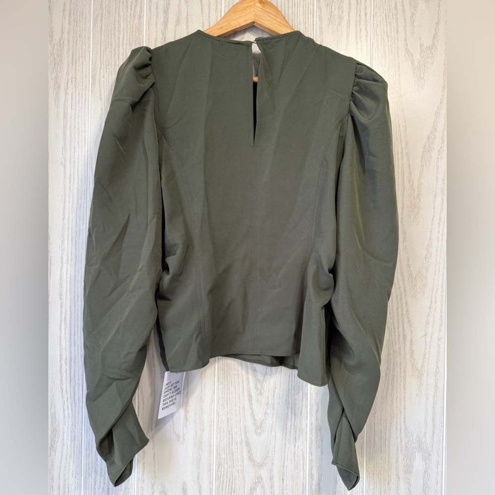 ASOS DESIGN Waisted Top with Volume Sleeve Detail in Khaki Size 8 NWT - Picture 4 of 4